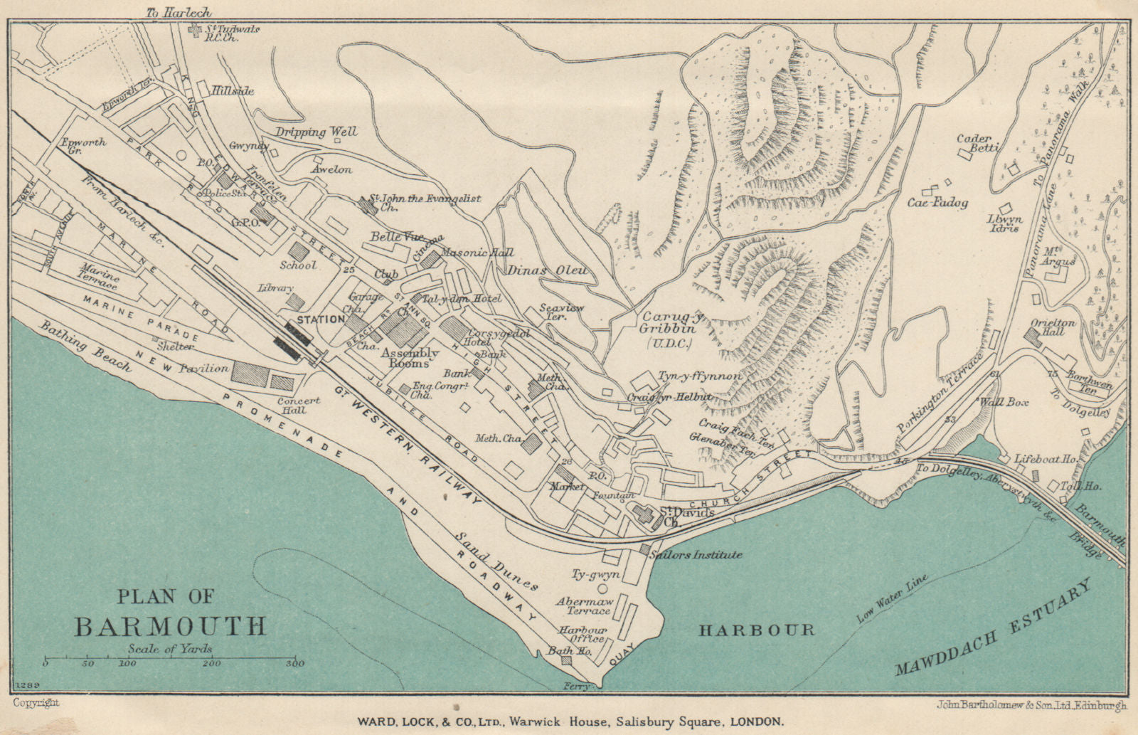 BARMOUTH vintage town/city plan. Wales. WARD LOCK 1936 old vintage map chart